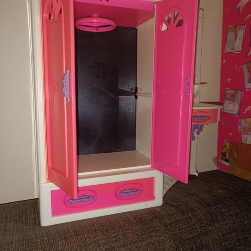 Doll wardrobe with boudoir set, plastic