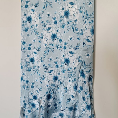 Pink Woman floral skirt with asymmetric ruffle hem