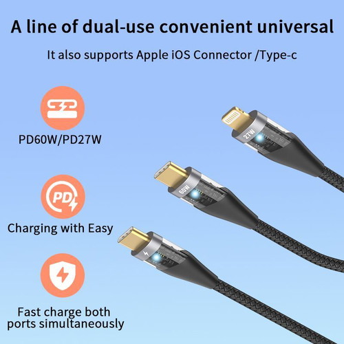 2in1 braided cable with 60W Type C and Lightning new