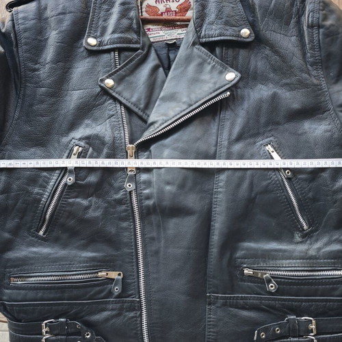Vintage Akaso Biker Leather Jacket used, size XL, heavyweight black