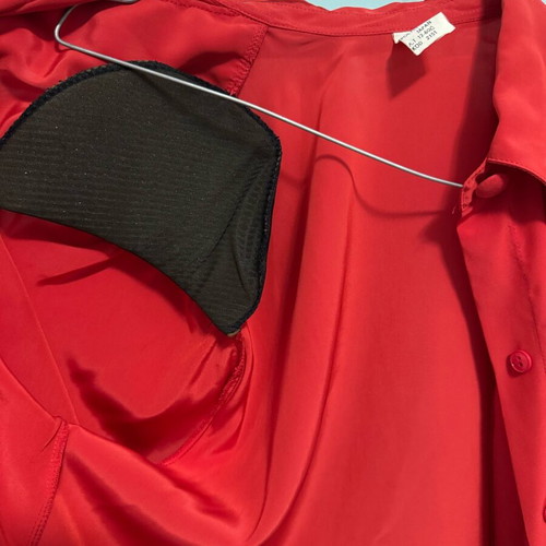 Vintage red satin shirt with shoulder pleats used