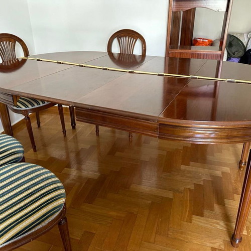 Handmade carved dining set like new, solid iroko wood
