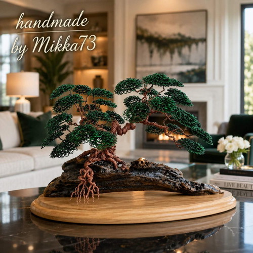 Unique bonsai made of copper wire and wood