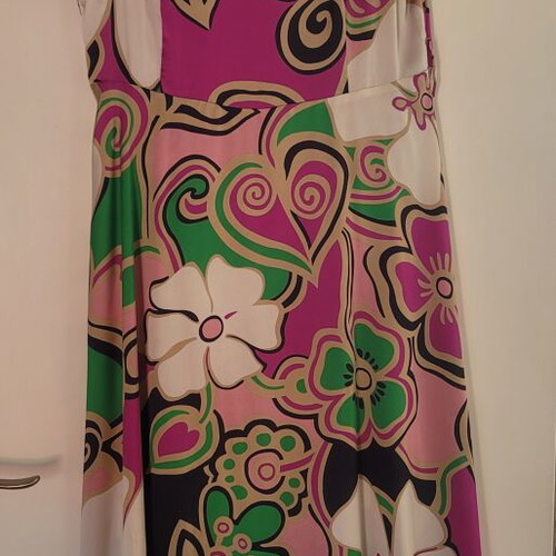 Bariana Colourful Floral Midi Dress with Green Belt Size L 44 like new
