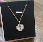 Necklace with Rose and White Pendant, Gold Color