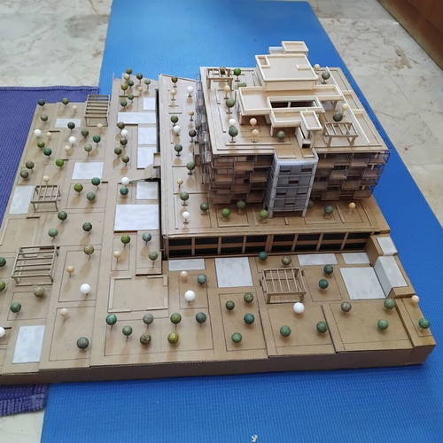 Architectural model 1:200 scale new, cardboard and white pulp