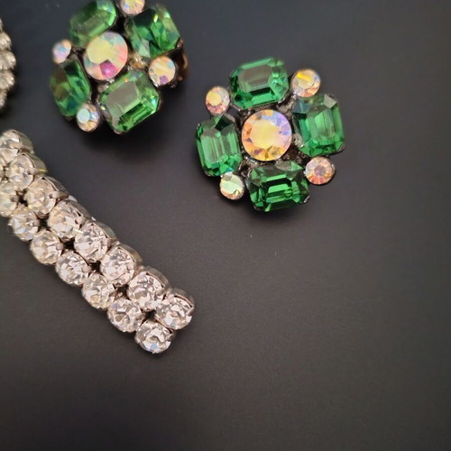 80s jewelry used, brooch, bracelet and earrings with zircon