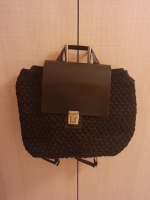 Knitted black backpack bag with leather new