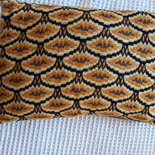 Vintage Handmade Decorative Pillow with Wool Thread in Ochre and Brown