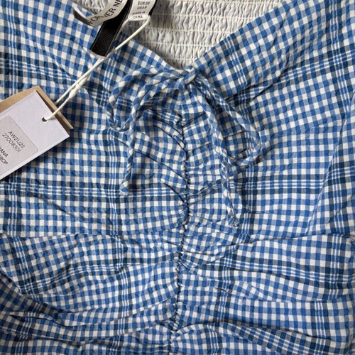 Forever New Blue Gingham Crop Top Blouse, Size S/M