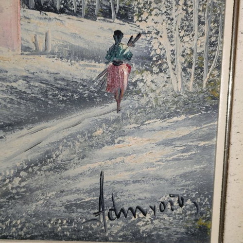 Oil painting on canvas Athineos winter landscape like new