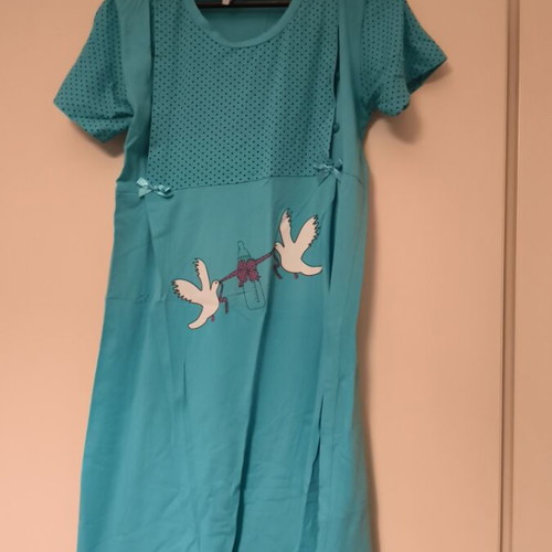 Maternity and nursing nightgown with matching robe used, cotton, blue