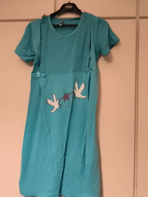 Maternity and nursing nightgown with matching robe used, cotton, blue