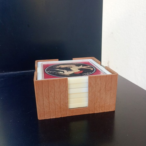 Vintage coasters pack of 6 with ancient Greek erotic scenes used