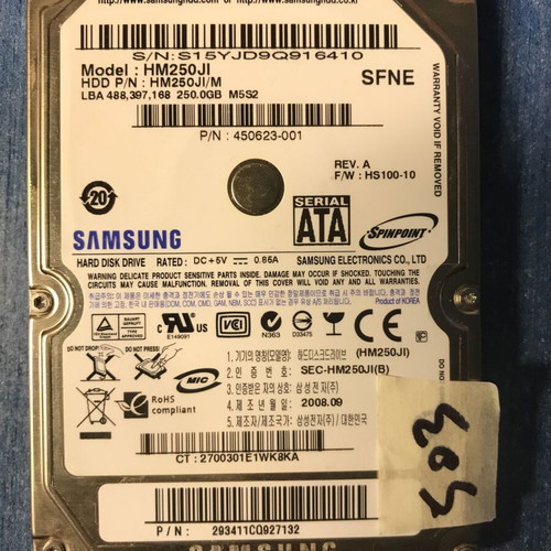 Samsung HDD 250GB 2.5" HM250JI used