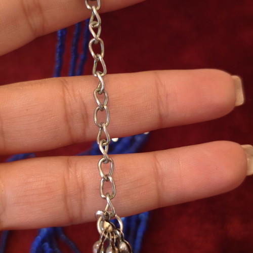 Multistrand necklace with blue glass beads and crystals like new