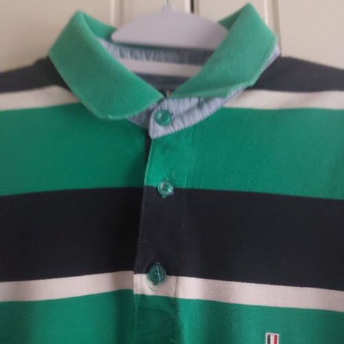 Striped shirt with buttons used, size L, green and blue