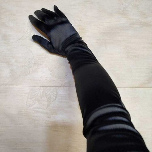 Satin women's gloves new, black, long