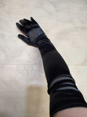 Satin women's gloves new, black, long