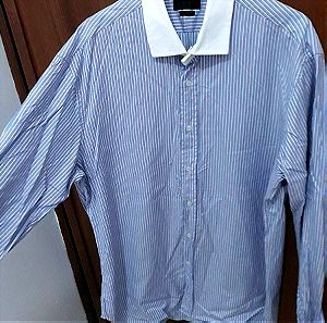 Ανδρικό πουκάμισο, γαλάζιο και άσπρο χρώμα με ρίγες μακριμάνικο, Μέγεθος 44, ZARA, καλοκαιρινό