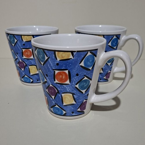 Cups for Hot Drinks set of 3 with multicolor geometric patterns like new