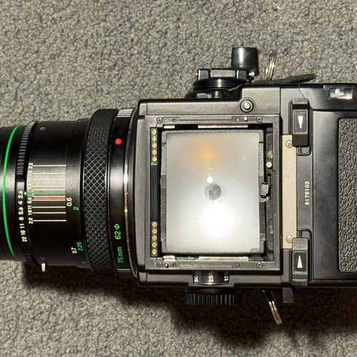 Bronica ETRS camera used with AE-II finder and Zenzanon PE-II 75mm lens