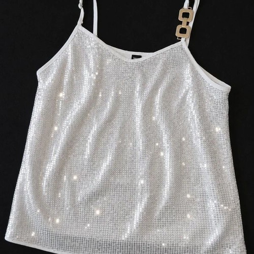 Shein top with silver sequins and rings on one shoulder, medium, like new