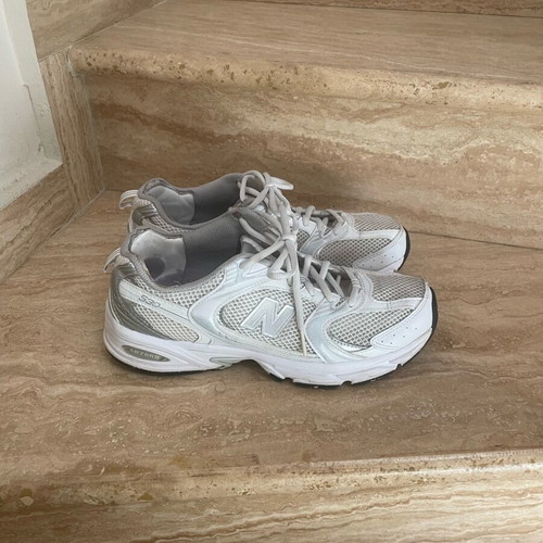 New Balance athletic shoes used, size 40.5, white and gray