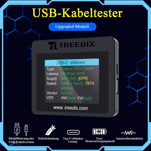 Treedix USB Cable Tester 2.4-Inch Color Display, New