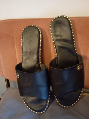Leather slippers used, Spanish, black, size 39.5-40