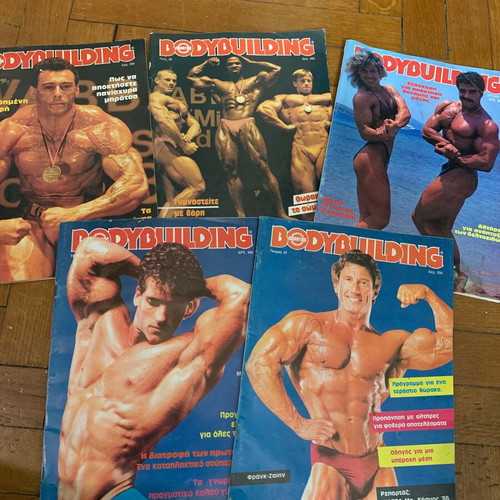 Bodybuilding magazines used, pack of 5, 80s Greek edition