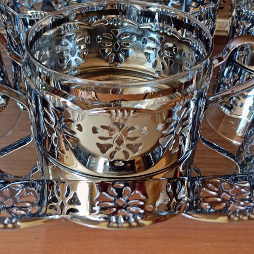 Vintage Russian podstakani used, missing two glass cups