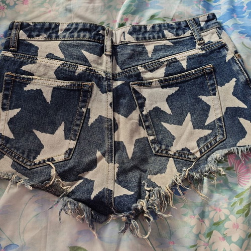 Jean high-waisted shorts like new, 100% cotton, white and blue