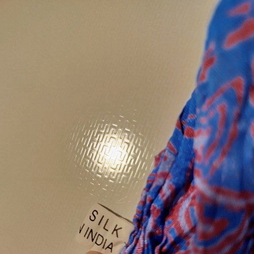 Silk women's scarf blue with ethnic patterns like new