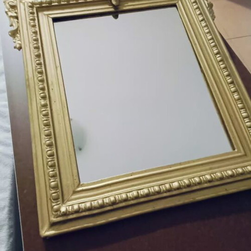 Vintage wall mirror 1955 used, 47×81 cm, wood, metal, plaster