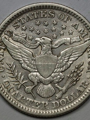 1909-D Barber νόμισμα τετάρτου δολαρίου με traces of mint luster