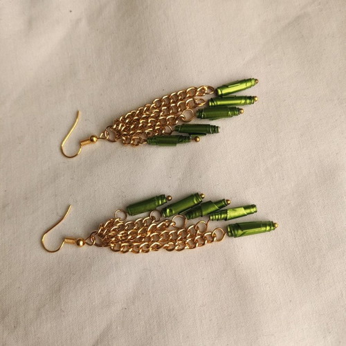 Handmade long earrings made to order with green recycled aluminum beads
