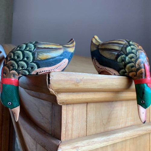 Wooden handmade ducks set of two new