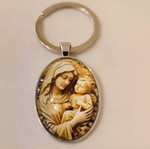 Metal keychain Panagia Vrefokratousa new, beige silver