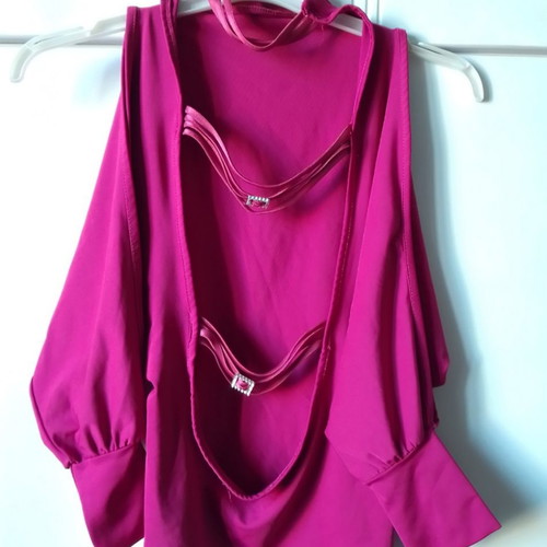 Blouse with open back and sleeve openings, size XS
