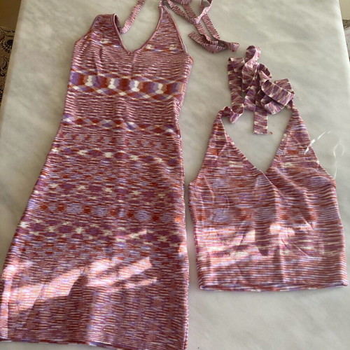 Dress and top set made from recycled materials, like new, colorful