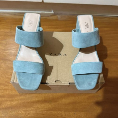 Zara suede women's sandals mules with platform, like new, turquoise