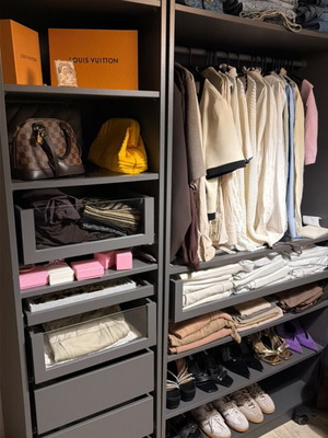 Pax wardrobe grey with drawers and shelves