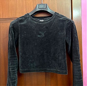 puma crop top velur μαυρο μπλουζακι μαρκυμανικο βελουδινο μπλουζα