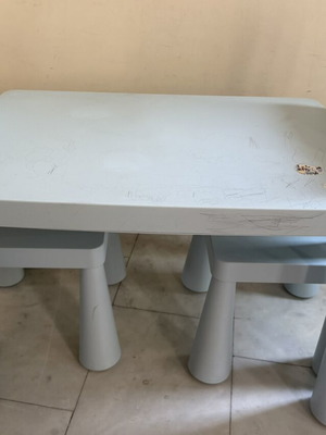 IKEA MAMMUT children's set, table and 2 chairs, light blue