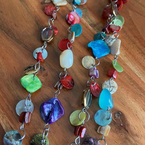 Long necklace with semi-precious stones and shells like new