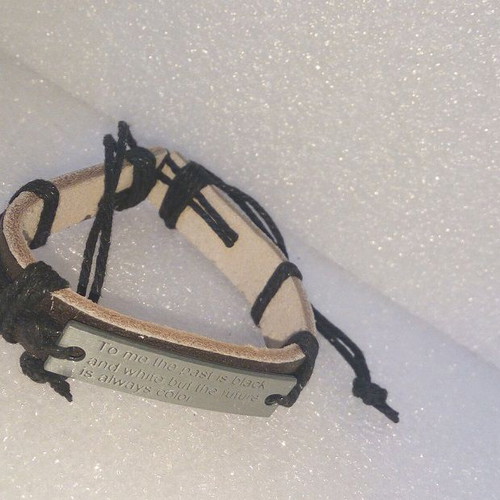Handmade leather bracelet with metal message, like new