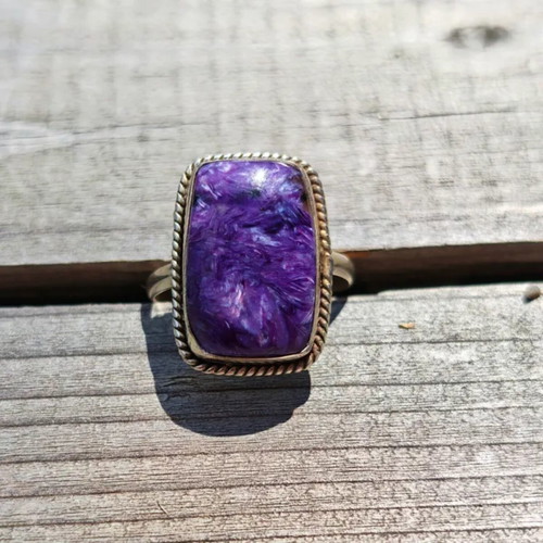 Silver ring with natural charoite, new, size EU 59