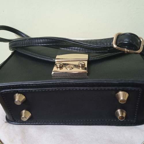 Puccini leather women's crossbody bag new, black with gold details