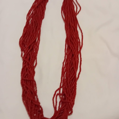 Red multilayer necklace with tiny beads used
